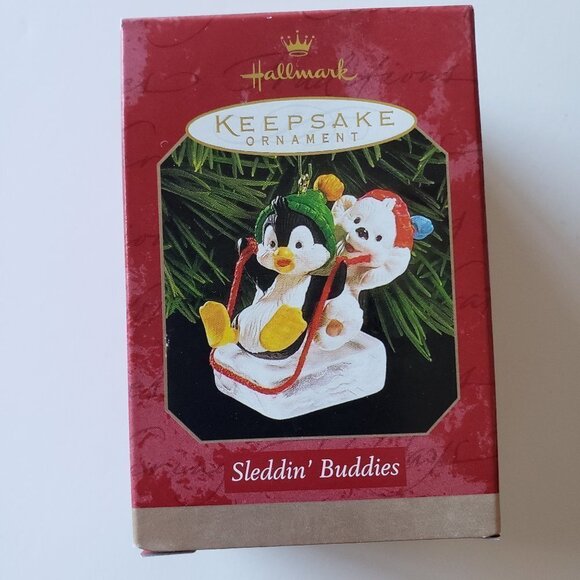 Hallmark Keepsake Ornament - 1999 Sleddin Buddies Penguin & Polar Bear - Picture 1 of 1